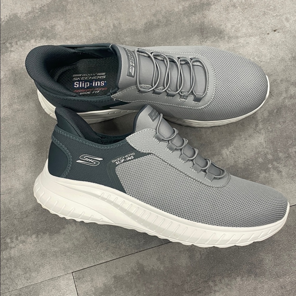 Bobs Skechers slip-ins: sport squad chaos 13 wide fit gray tennis shoes
